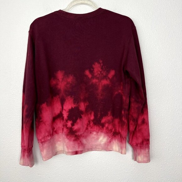 Upcycled Custom Uniqlo Bleach Tie Dye Ombre Maroon Calif Surf Cash-Yew Crewneck - Picture 2 of 7
